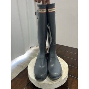 Hunter Original Tall Rain Boots W10 M9 Graphite Gray Gloss Waterproof WFT1000RGL